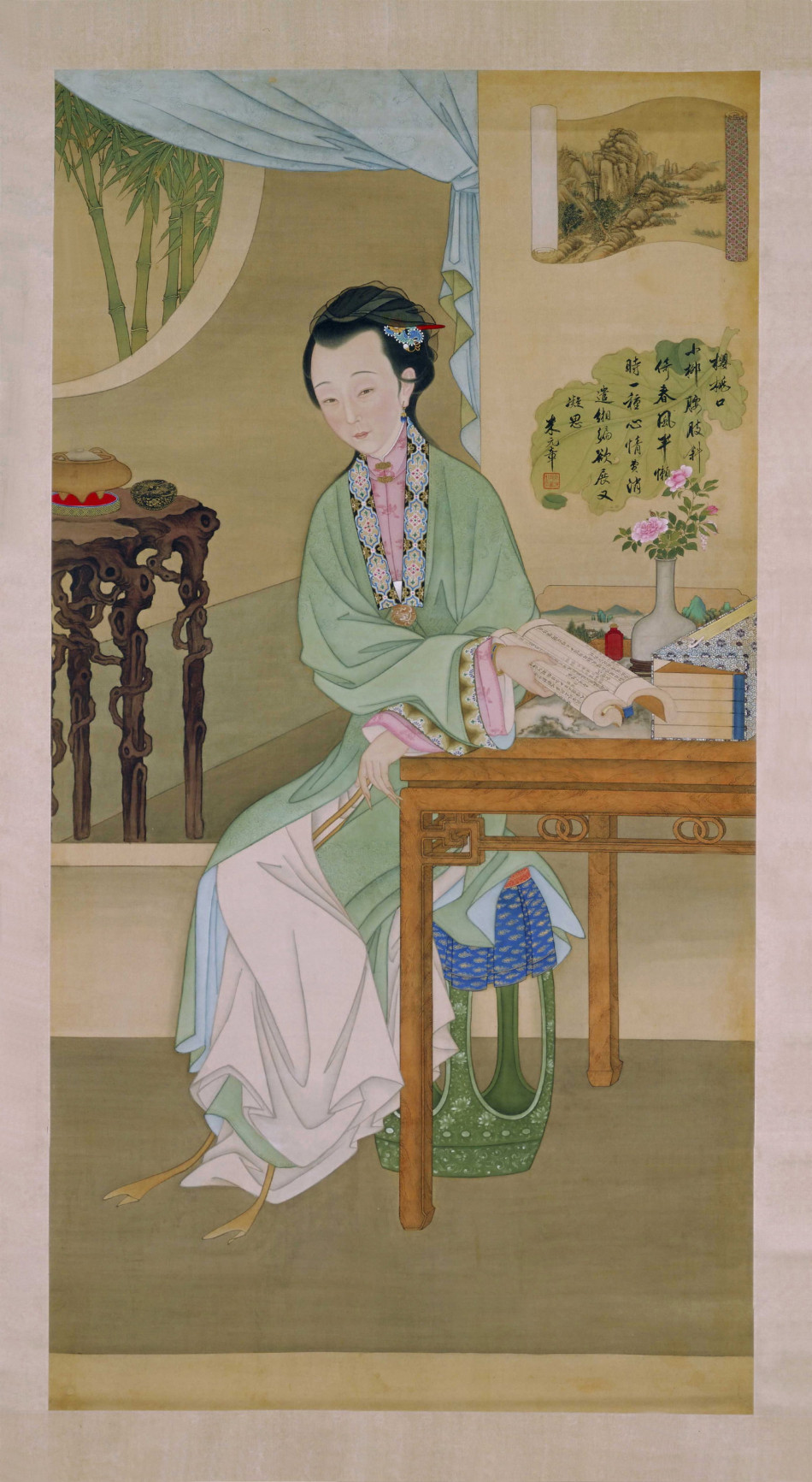 清代《雍亲王题书堂深居图屏》
