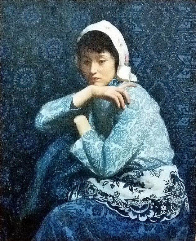 观复博物馆油画《印染女》作者：路巨鼎