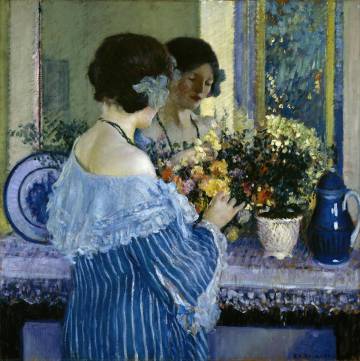 弗雷德里克·卡尔·弗里泽克《Girl In Blue Arranging Flo