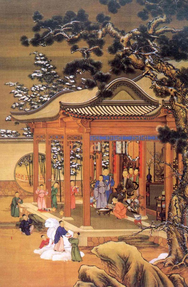 郎世宁《弘历雪景行乐图》
