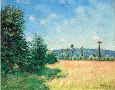 131年前的风景画Alfred Sisley《金稻田里的安静夏日》