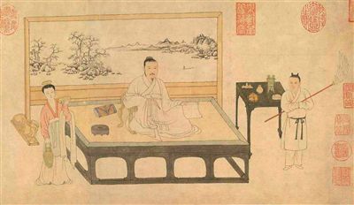在元代名画《张雨题倪瓒像》中,倪瓒背后的屏风