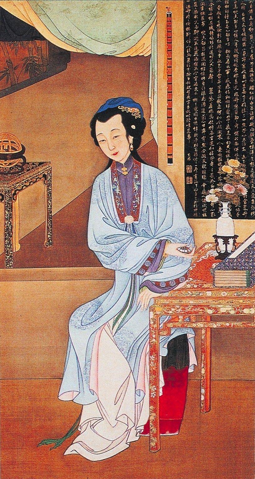 雍亲王题书堂深居图 持表对菊